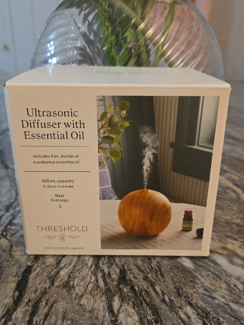 Threshold Wood Grain Round Ultrasonic Diffuser in Light Brown